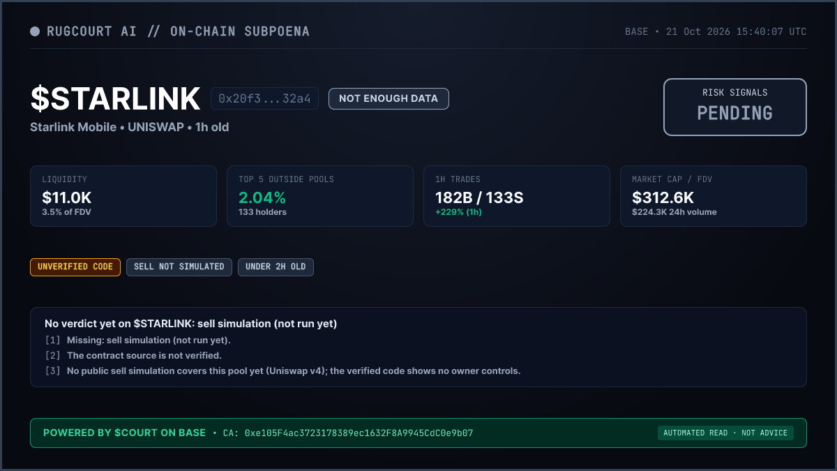 RugCourt card for STARLINK