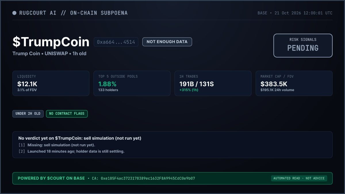 RugCourt card for TrumpCoin